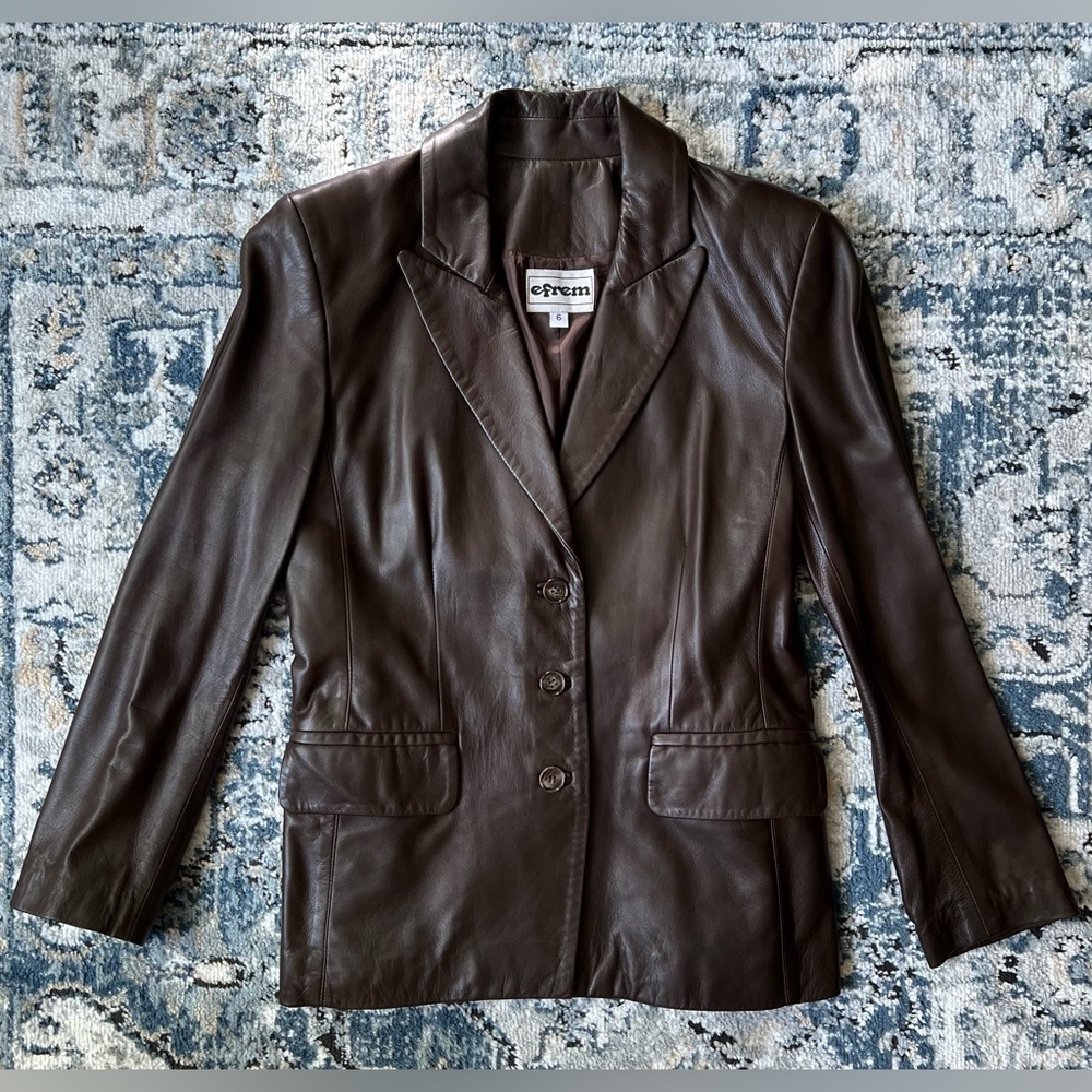 Brown leather jacket, size 6